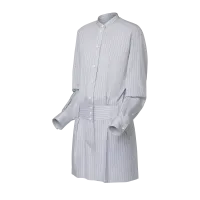 Collarless Pinstripe Silk Shirt Dress