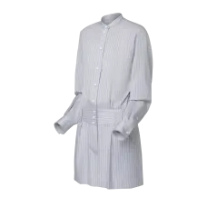 Collarless Pinstripe Silk Shirt Dress