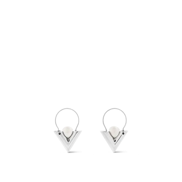 V For Vuitton Pearl And  Metal Earrings