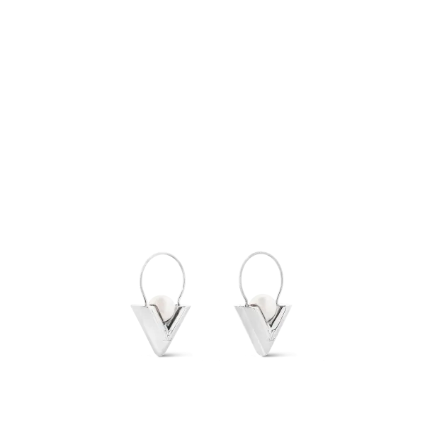 V For Vuitton Pearl And  Metal Earrings