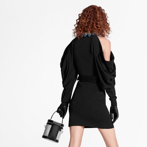 Asymmetric Knit Dress With Draped Sleeves