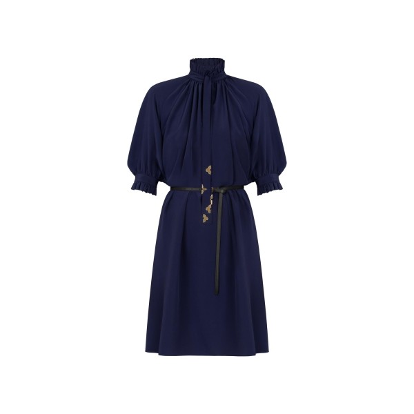 Belted Dress With Puffy Sleeves