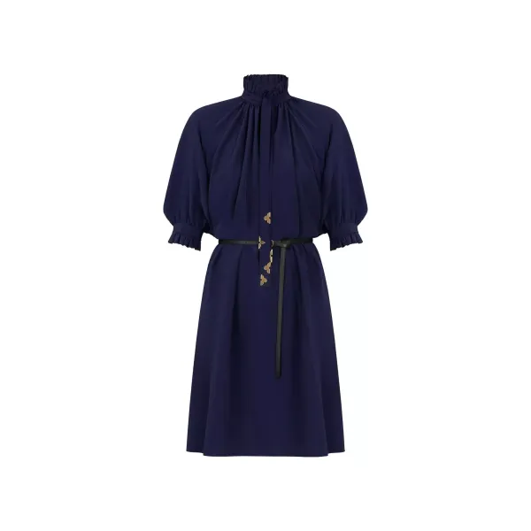 Belted Dress With Puffy Sleeves