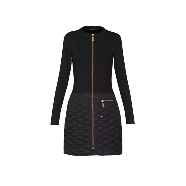 Bi-Material A-Line Knit Dress