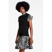 Bifabric Sleeveless Dress With Monogram Flower Eyelets