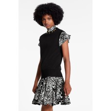 Bifabric Sleeveless Dress With Monogram Flower Eyelets