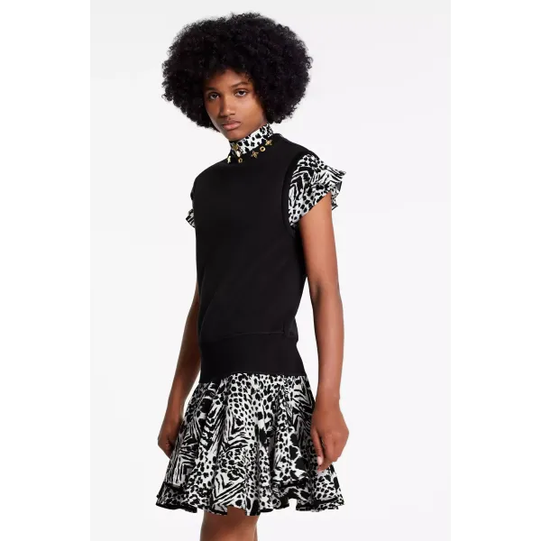 Bifabric Sleeveless Dress With Monogram Flower Eyelets