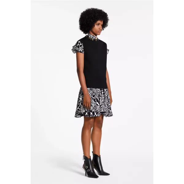 Bifabric Sleeveless Dress With Monogram Flower Eyelets
