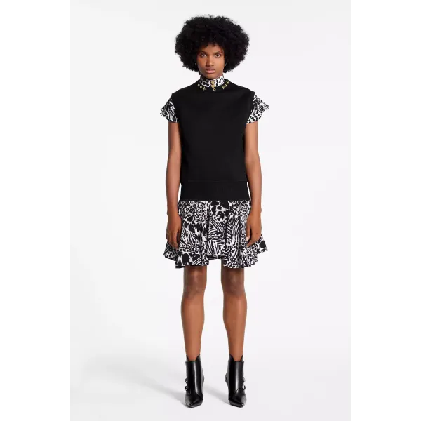 Bifabric Sleeveless Dress With Monogram Flower Eyelets