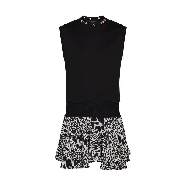 Bifabric Sleeveless Dress With Monogram Flower Eyelets