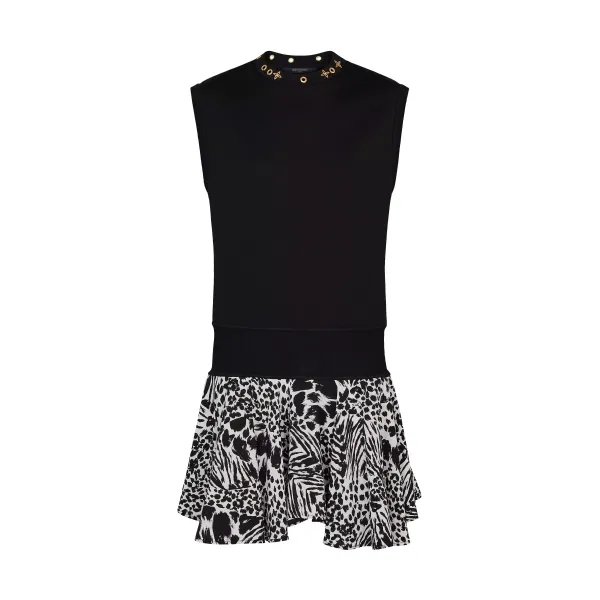 Bifabric Sleeveless Dress With Monogram Flower Eyelets