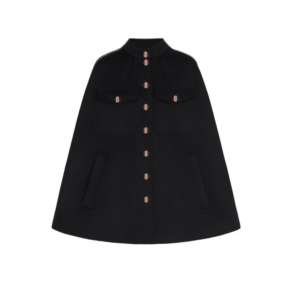 Black And Ochre Monogram Cape Coat In Wool And Silk