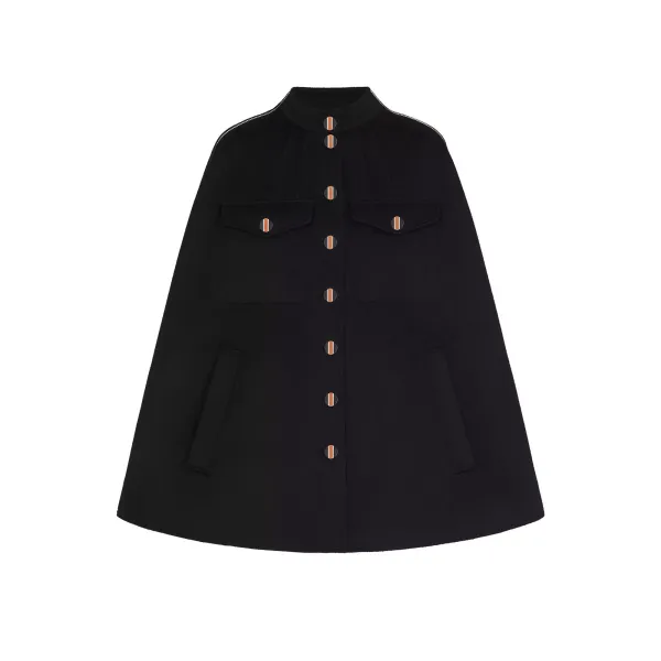 Black And Ochre Monogram Cape Coat In Wool And Silk