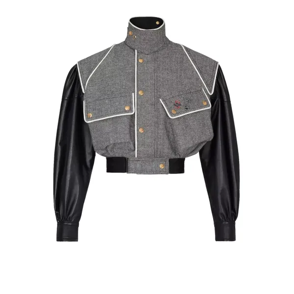 Bomber Jacket With Leather Sleeves