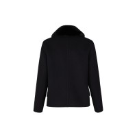 Boxy Peacoat With Mink Collar