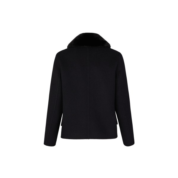 Boxy Peacoat With Mink Collar