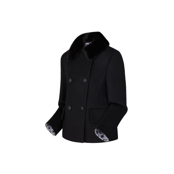 Boxy Peacoat With Mink Collar