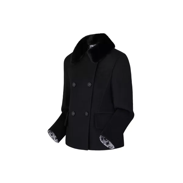 Boxy Peacoat With Mink Collar