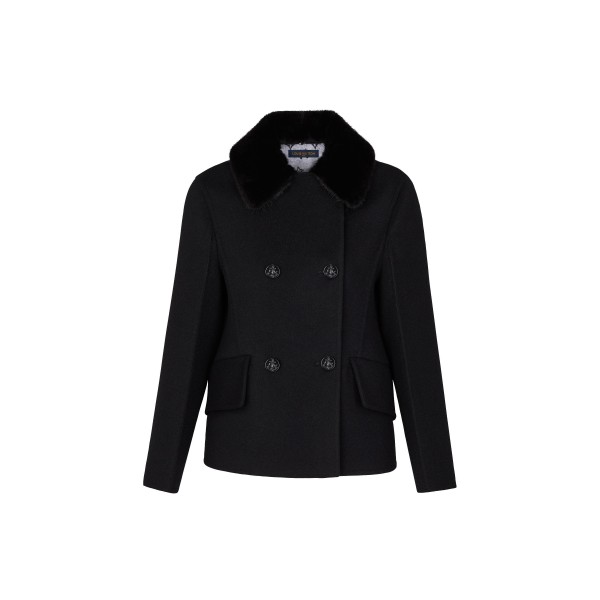 Boxy Peacoat With Mink Collar