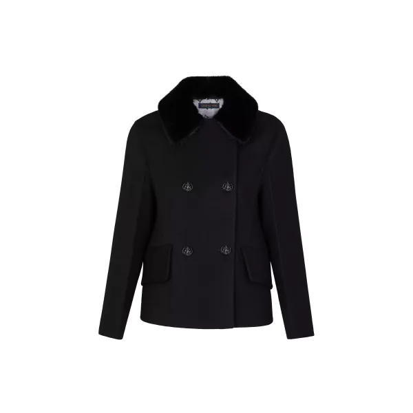 Boxy Peacoat With Mink Collar