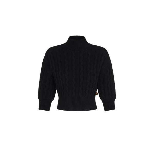 Cropped Cashmere Mock-Neck With Puff Sleeves