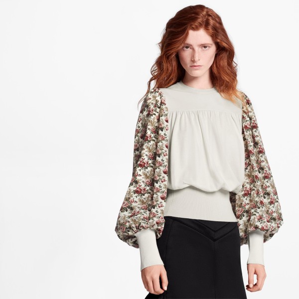Floral Bi-Material Pullover