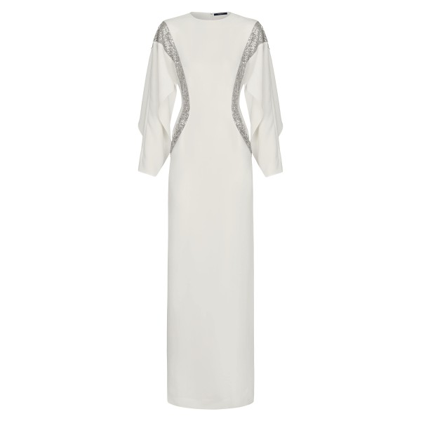 Long Evening Dress With Embroidered Lace