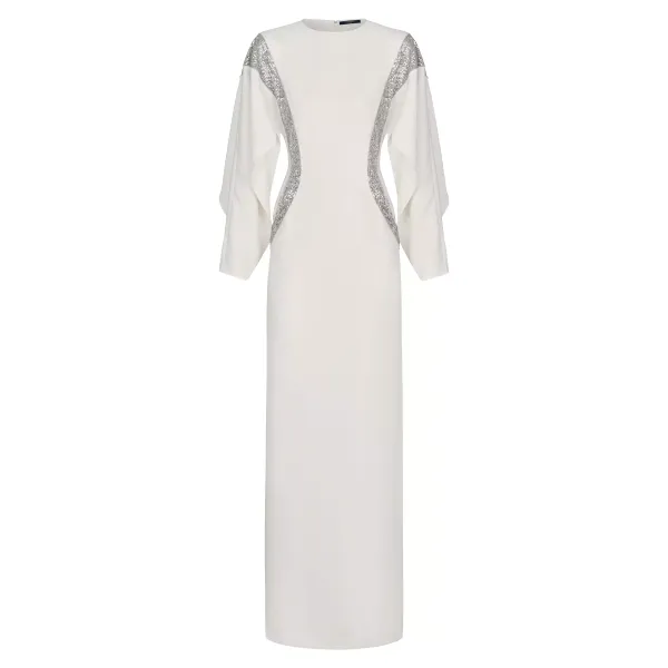 Long Evening Dress With Embroidered Lace