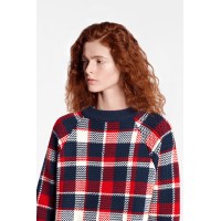 Long Raglan Sleeve Check Pullover