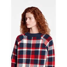 Long Raglan Sleeve Check Pullover