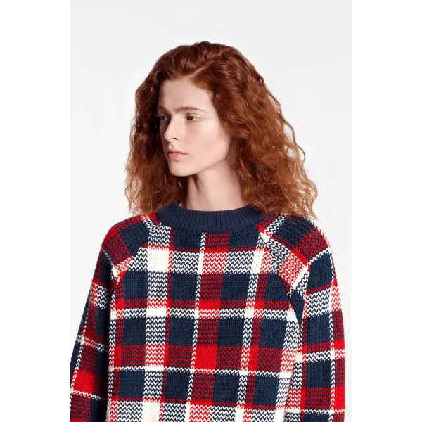 Long Raglan Sleeve Check Pullover