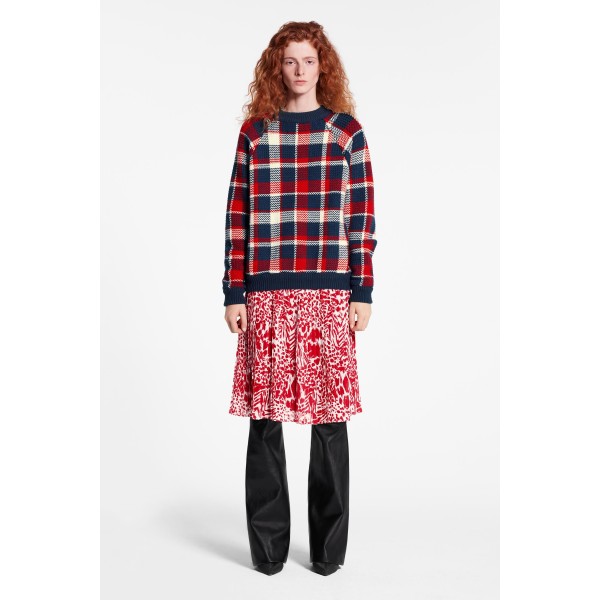 Long Raglan Sleeve Check Pullover