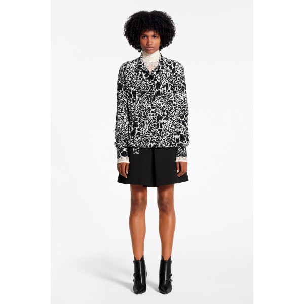 Long Sleeved Pleated Shirt With Lavaliere