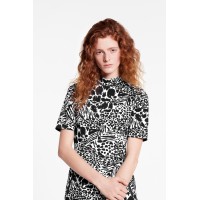 Short Sleeved Printed Fitted Dress