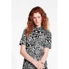 Short Sleeved Printed Fitted Dress