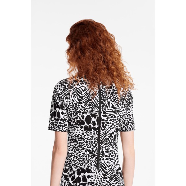 Short Sleeved Printed Fitted Dress