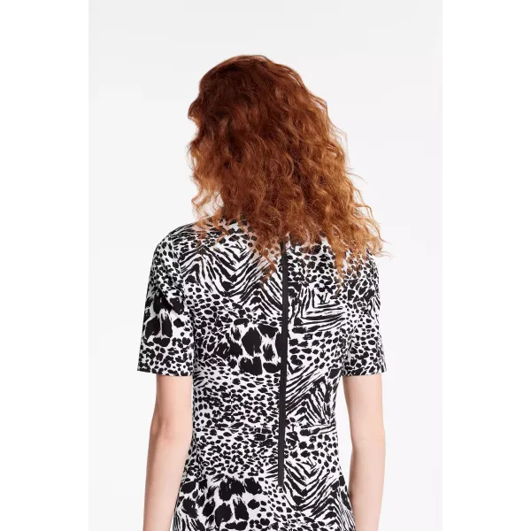 Short Sleeved Printed Fitted Dress