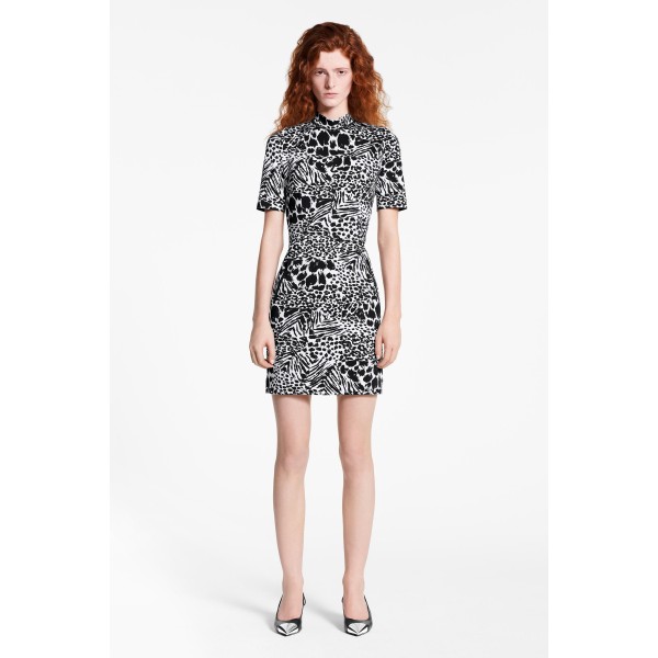 Short Sleeved Printed Fitted Dress