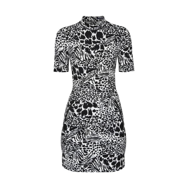 Short Sleeved Printed Fitted Dress