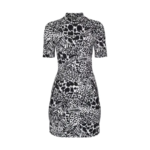 Short Sleeved Printed Fitted Dress