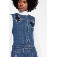 Sleeveless A-Line Dress With Embroidered Patches