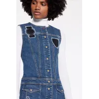 Sleeveless A-Line Dress With Embroidered Patches