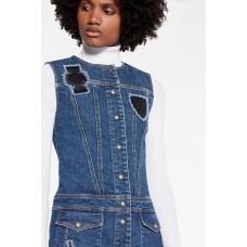 Sleeveless A-Line Dress With Embroidered Patches