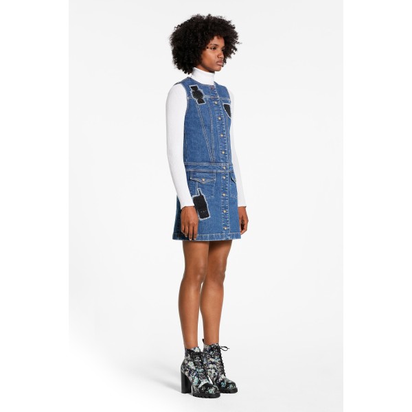Sleeveless A-Line Dress With Embroidered Patches