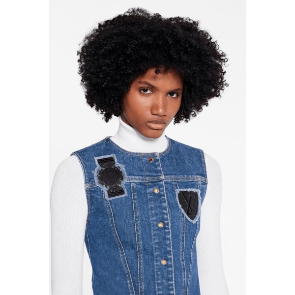 Sleeveless A-Line Dress With Embroidered Patches
