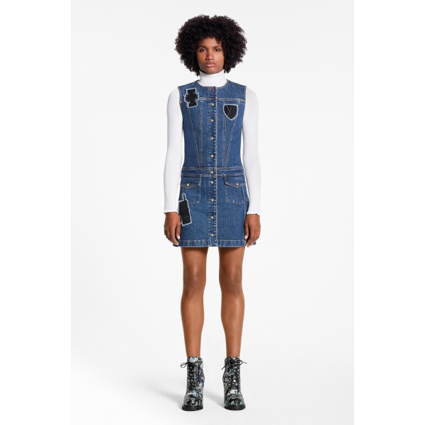 Sleeveless A-Line Dress With Embroidered Patches