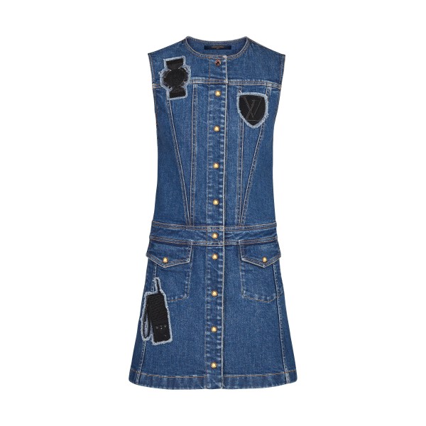 Sleeveless A-Line Dress With Embroidered Patches
