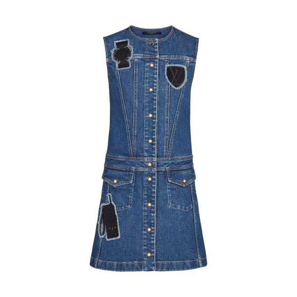 Sleeveless A-Line Dress With Embroidered Patches