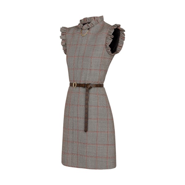 Sleeveless Dress With Chain And Frills Detail
