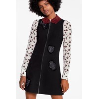 Sleeveless Zipped A-Line Dress With Embroidered Patches